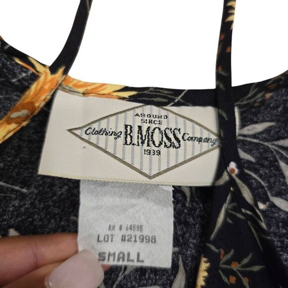 Vintage B.Moss Midi Dress Women's Small Black Floral 100% Rayon Spaghetti Strap - Picture 4 of 6